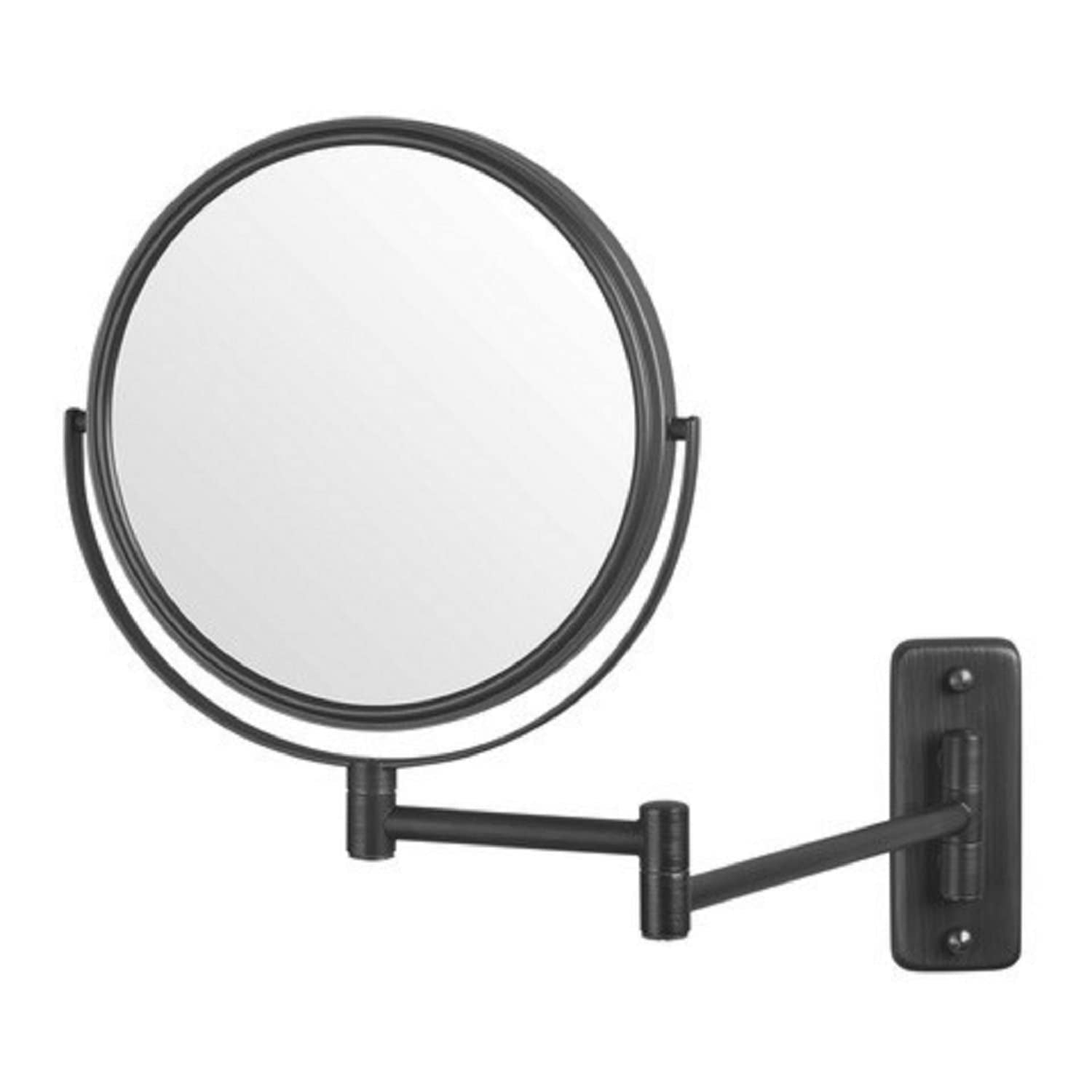 Two-Sided Wall Mounted Black Makeup Mirror - 5X-1X Magnification - 8” Diameter Mirror Extends 13.5” - Model JP7506BK