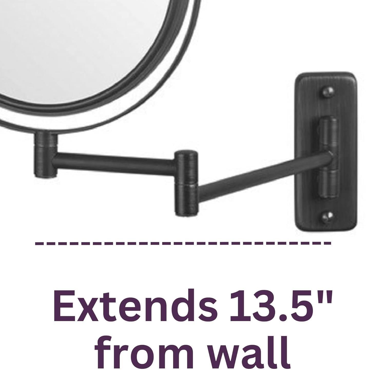 Two-Sided Wall Mounted Black Makeup Mirror - 5X-1X Magnification - 8” Diameter Mirror Extends 13.5” - Model JP7506BK