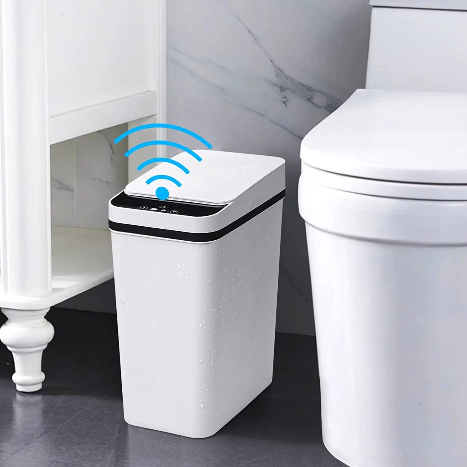 2.5 Gallon Bathroom Trash Can, Trash Cans for Kitchen, Plastic Trash Can with Lid, Smart Touchless