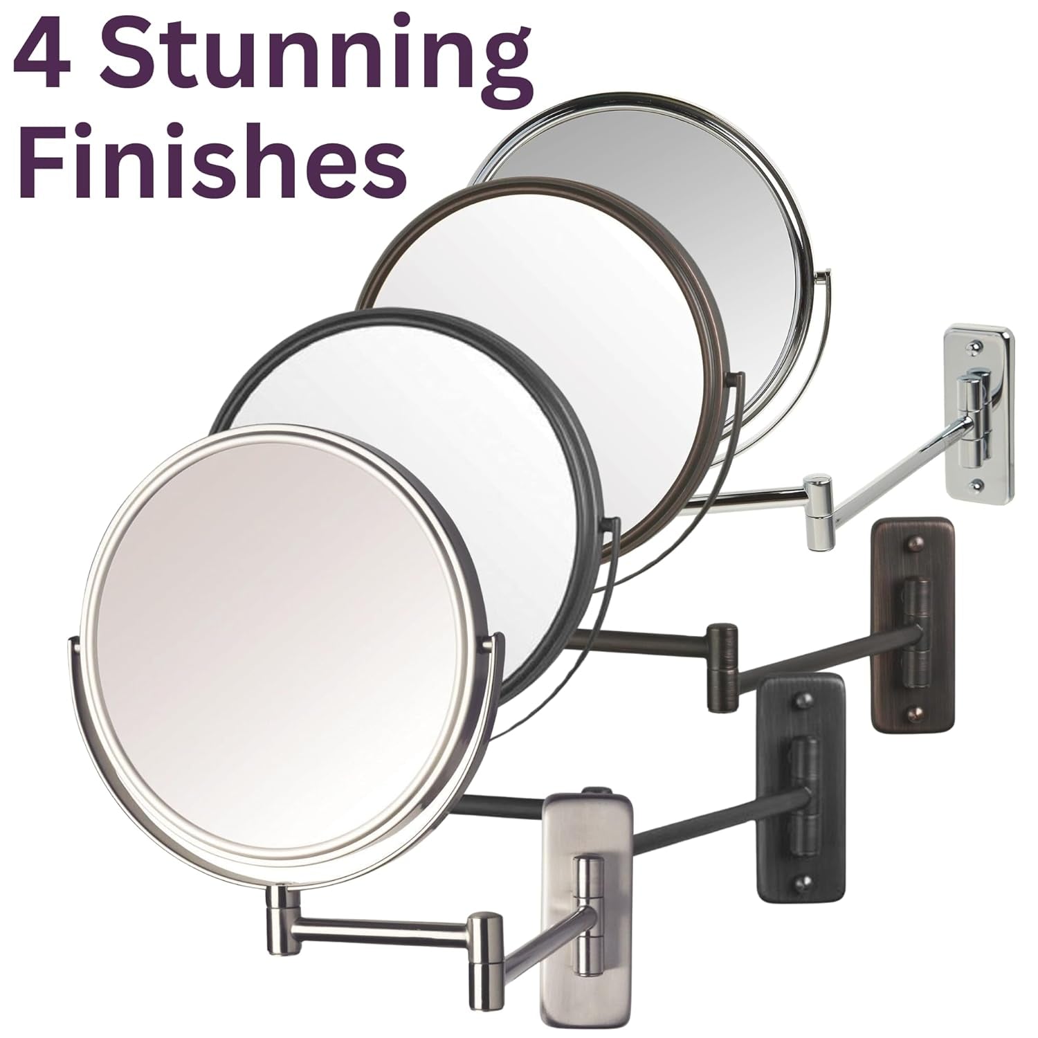 Two-Sided Wall Mounted Black Makeup Mirror - 5X-1X Magnification - 8” Diameter Mirror Extends 13.5” - Model JP7506BK